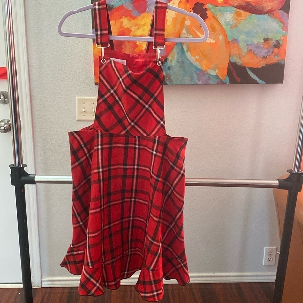 Bonnie Jean red plaid jumper Christmas holiday dress Girls Size 16 ( D - 8)